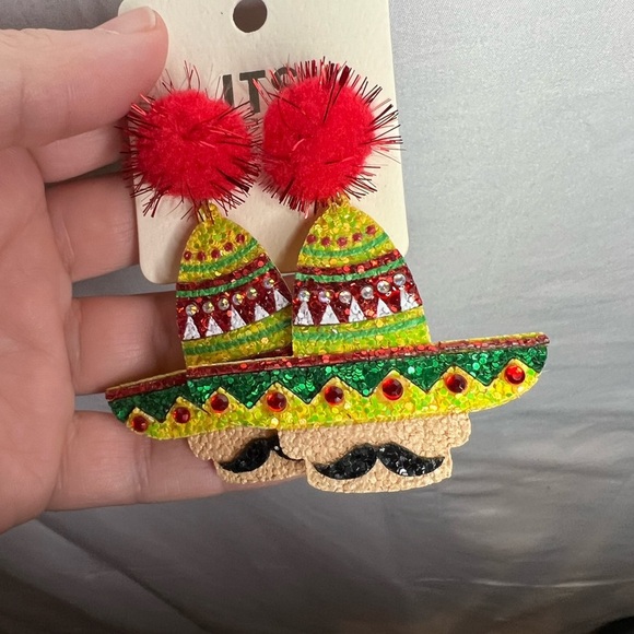 ITS Sense Colorful Sombrero With Mustache Dangle Earrings NWT - Picture 2 of 5